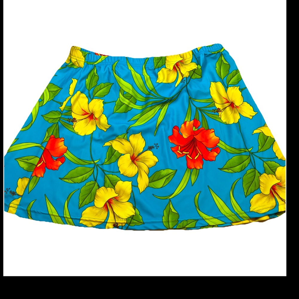 Gypsy Runner Aqua Blue Orange Yellow Flowers Running Skirt Floral Women's Large